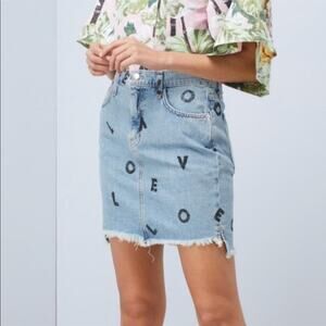 NWOT Anthropologie Current/Elliott Love Letters Denim Mini Skirt 25